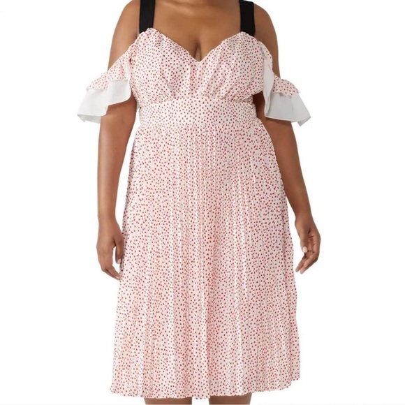 RTR Eloquii White & Red Valentine's Day Heart Print Off Shoulder Midi Dress 20 - Picture 1 of 12